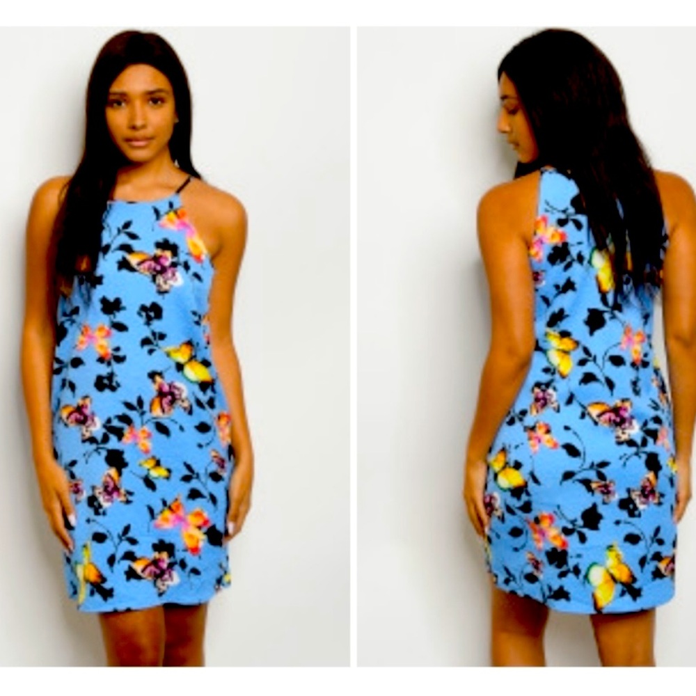 5/$25 Renee C Butterfly Floral Halter Neck Dress || NWOT